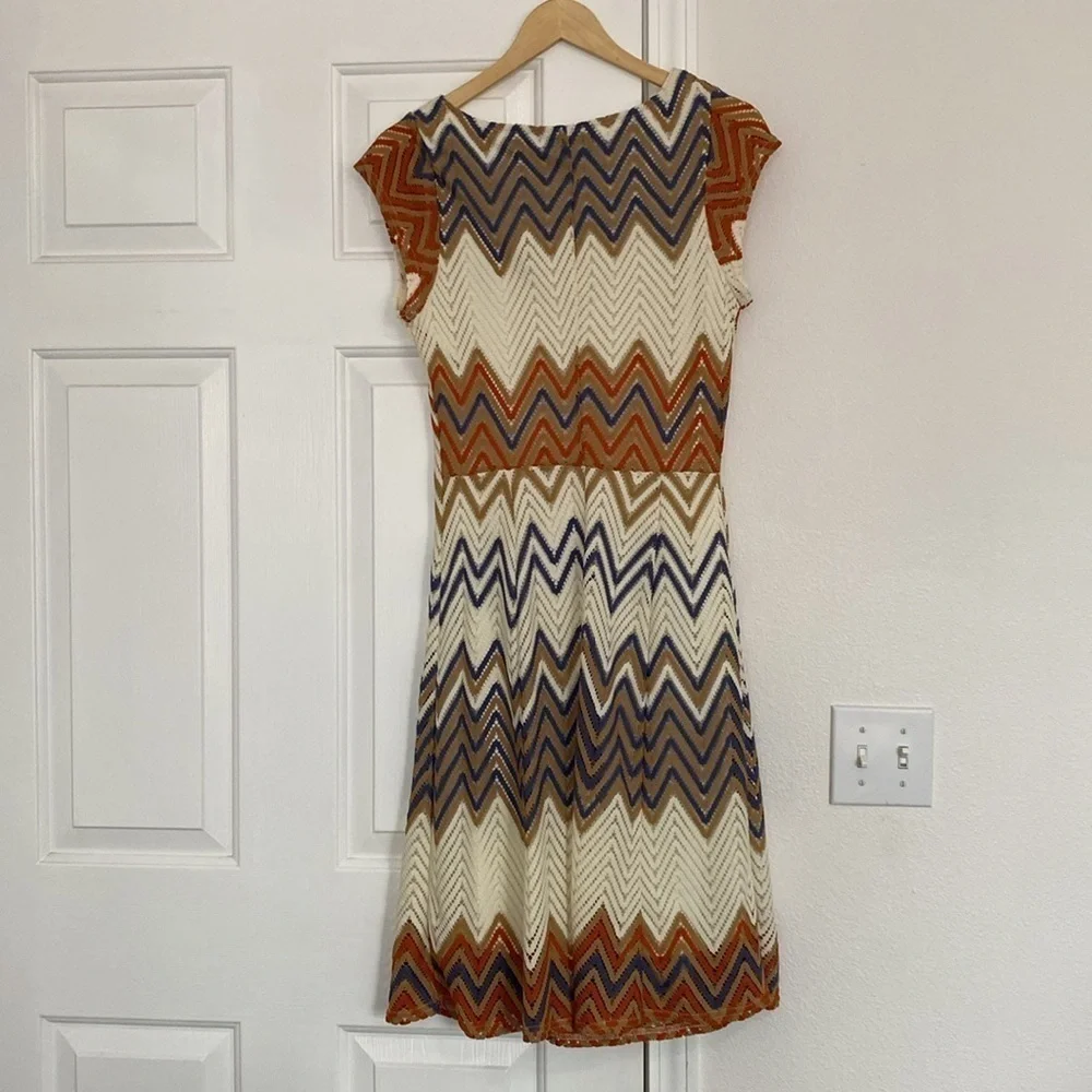 Sharagano crochet NWOT shortsleeved dress in earth tones. - Picture 17 of 17